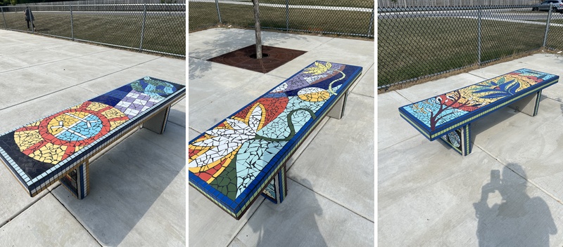  3 Photos of mosaic benches 