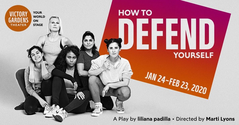  The poster image for How to Defend Yourself by liliana padilla directed by Marti Lyons. Image shows five women in their early twenties in workout gear, posing together 