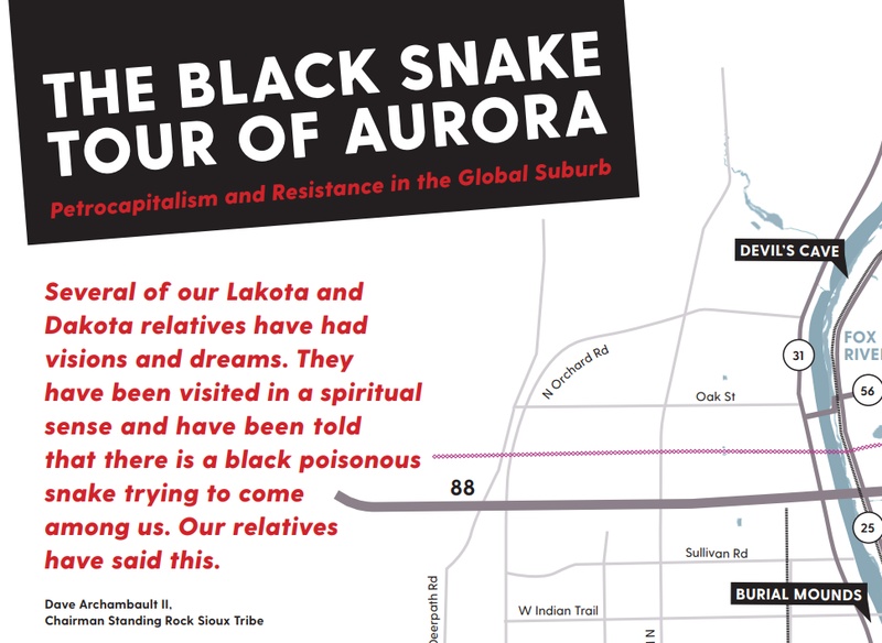  Printed flyer with title "Black Snake Tour of Aurora: Petrocapitalism and Resistance in the Global Suburb" 