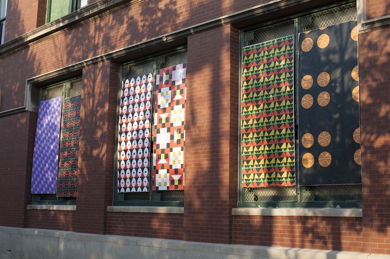  Six images sit in windows. Each image has a different colorful pattern. 