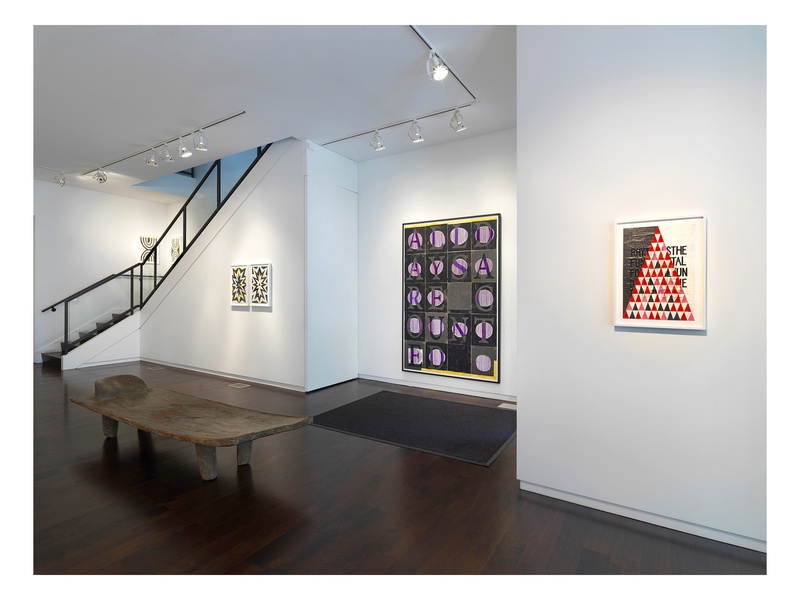  An installation of Frid's exhibit "All Days Are Counted" at Alan Koppel Gallery in 2019. In the image there are three pieces made with embroidery and mixed media: "Big Bang Universe",  "All Days Are Counted," and "Rhythm is the fundamental force". 