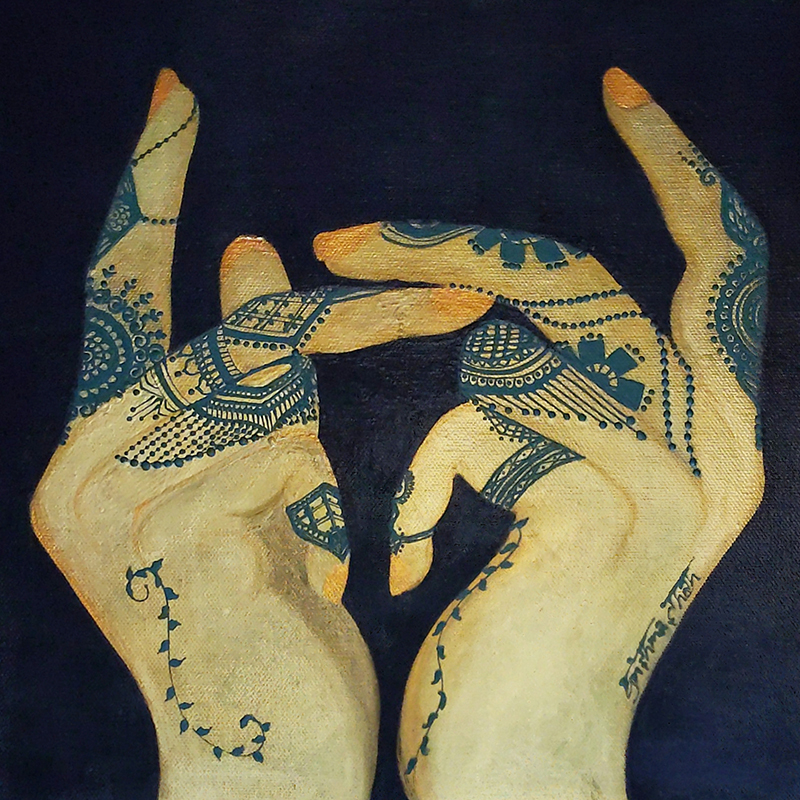 a painting of hands with henna on them